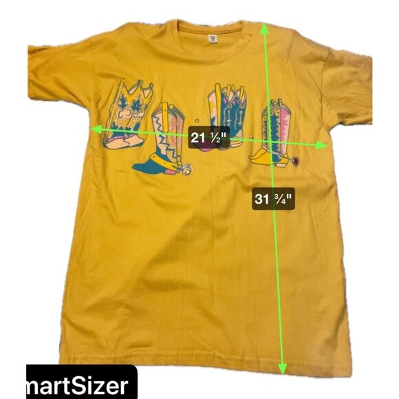Vintage 90s UNBRANDED Yellow Cowboy Boot Graphic Oversized Tee SZ XL - Picture 7 of 7